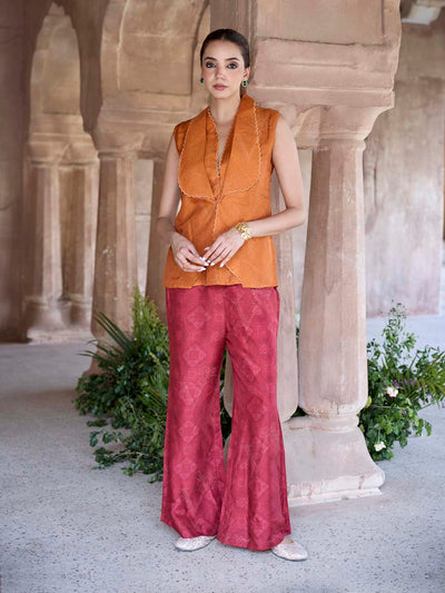 Rust and Maroon Silk Co Ord Set