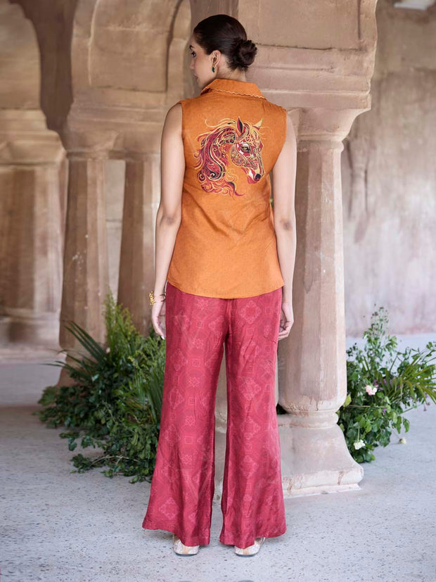 Rust and Maroon Silk Co Ord Set