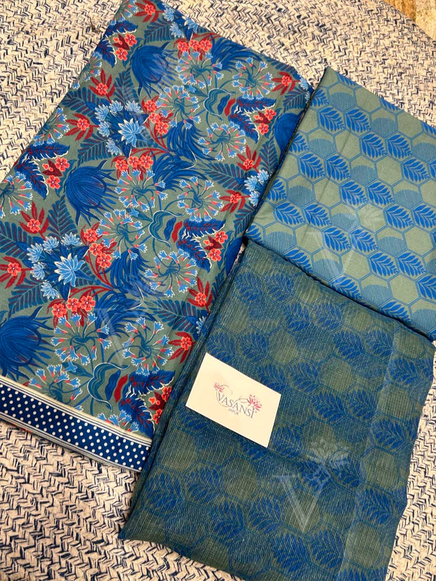Blue 100% Cotton Dress Material