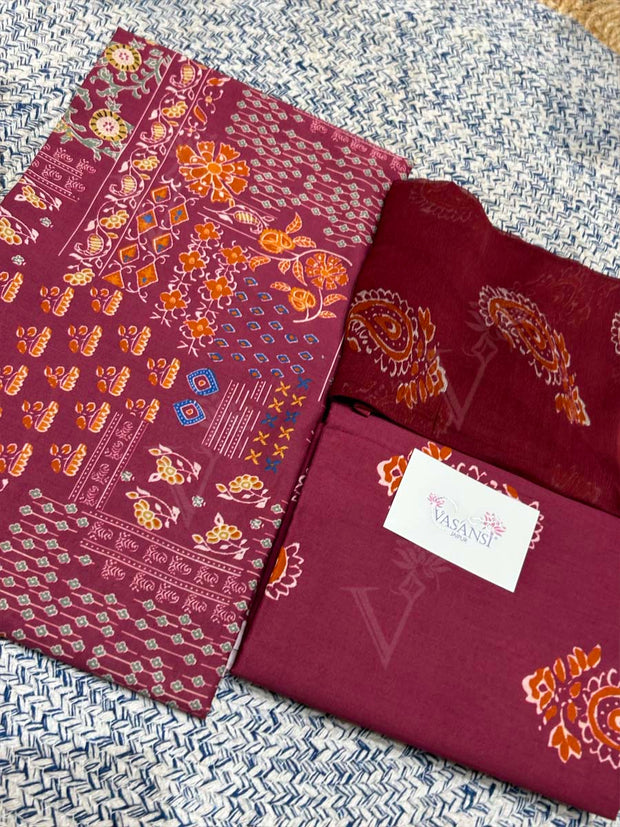Maroon 100% Cotton Dress Material
