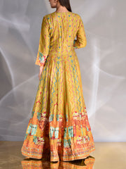 Pistachio Green Vasansi Silk Printed Anarkali Gown