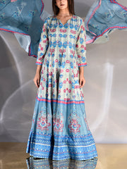 Powder Blue Vasansi Silk Printed Anarkali Gown