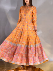 Yellow Vasansi Silk Printed Anarkali Gown