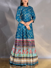 Yale Blue Vasansi Silk Printed Anarkali Gown