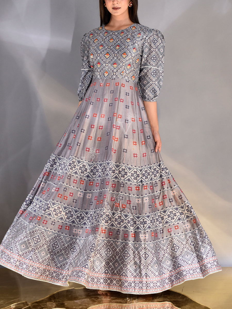 Buy Steel Grey Vasansi Silk Printed Anarkali Gown Online Vasansi Jaipur Buy Steel Grey Vasansi Silk Printed Anarkali Gown Online Vasansi Jaipur