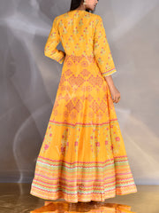 Yellow Vasansi Silk Printed Anarkali Gown