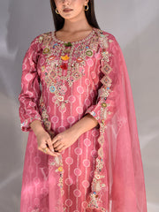 French Pink Silk Embroidered Suit Set