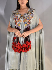 Mint green Crepe Embroidered Shrug and Palazzo set