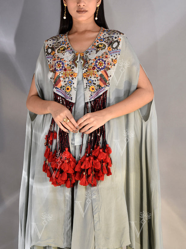 Mint green Crepe Embroidered Shrug and Palazzo set