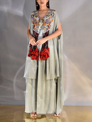 Mint green Crepe Embroidered Shrug and Palazzo set