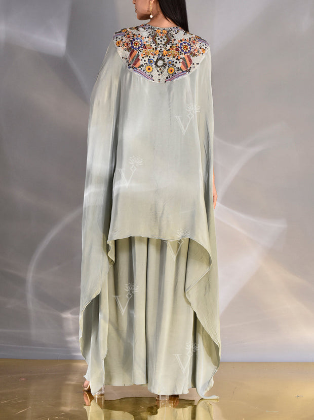 Mint green Crepe Embroidered Shrug and Palazzo set