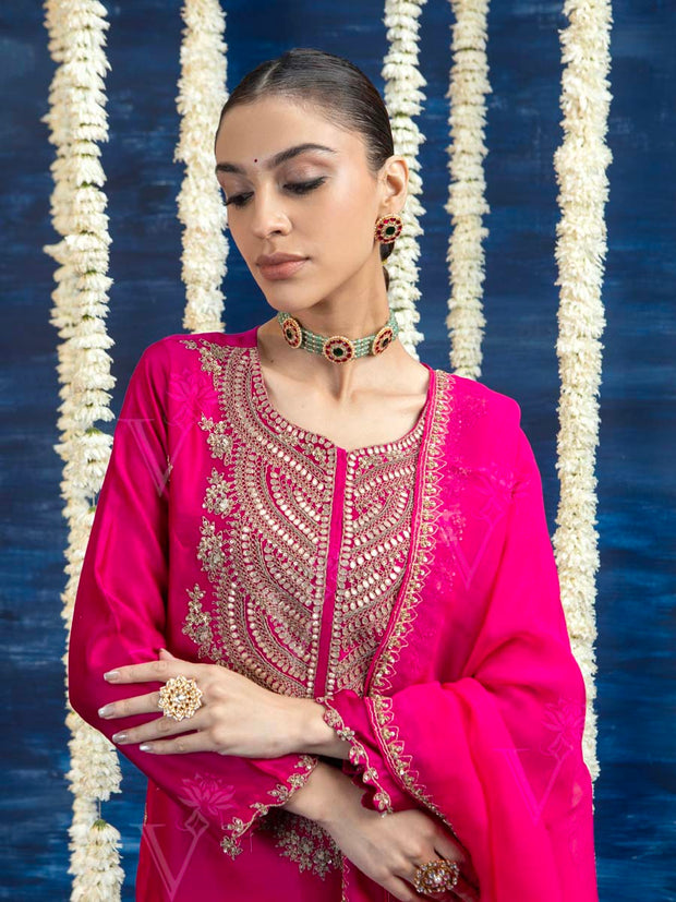 Rani Pink Embroided Kurta and Pant Set