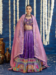Violet Ombre Vasansi Silk Embroided Lehenga Set