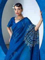 Indigo Blue Vasansi Silk Bandhani Saree