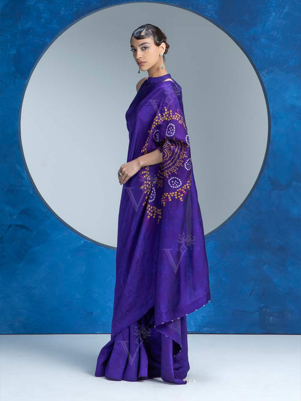 Violet Vasansi Silk Bandhani Saree