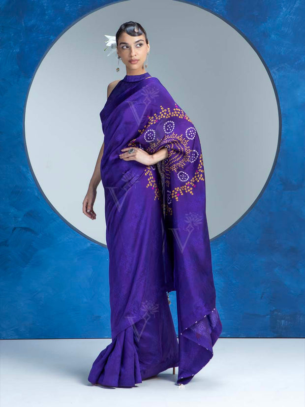 Violet Vasansi Silk Bandhani Saree