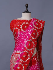 Pink Pure Satin Silk Bandhani Saree