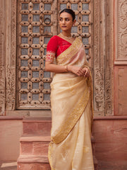 Beige Organza Gota Patti Saree
