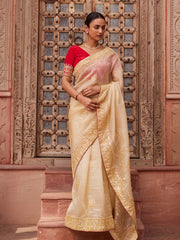 DD28, MTO, Beige ,Organza, Gota Patti Saree , gota patti