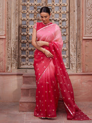 Pink Ombre Zardozi Organza Saree