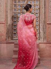 Pink Ombre Zardozi Organza Saree