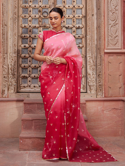 DD28, MTO, Pink , Ombre , Zardozi , Organza , Saree
