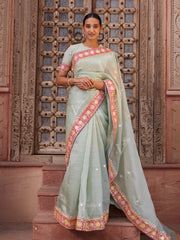 Blue Organza Gota Patti Saree