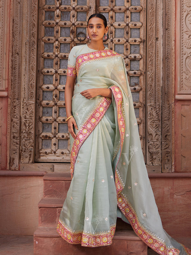 Blue Organza Gota Patti Saree