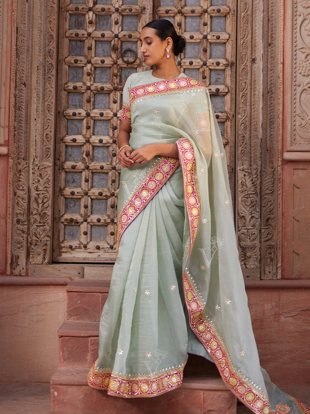 Blue Organza Gota Patti Saree