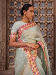 Blue Organza Gota Patti Saree