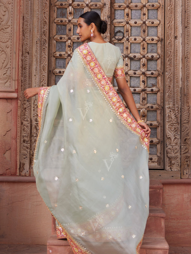 Blue Organza Gota Patti Saree