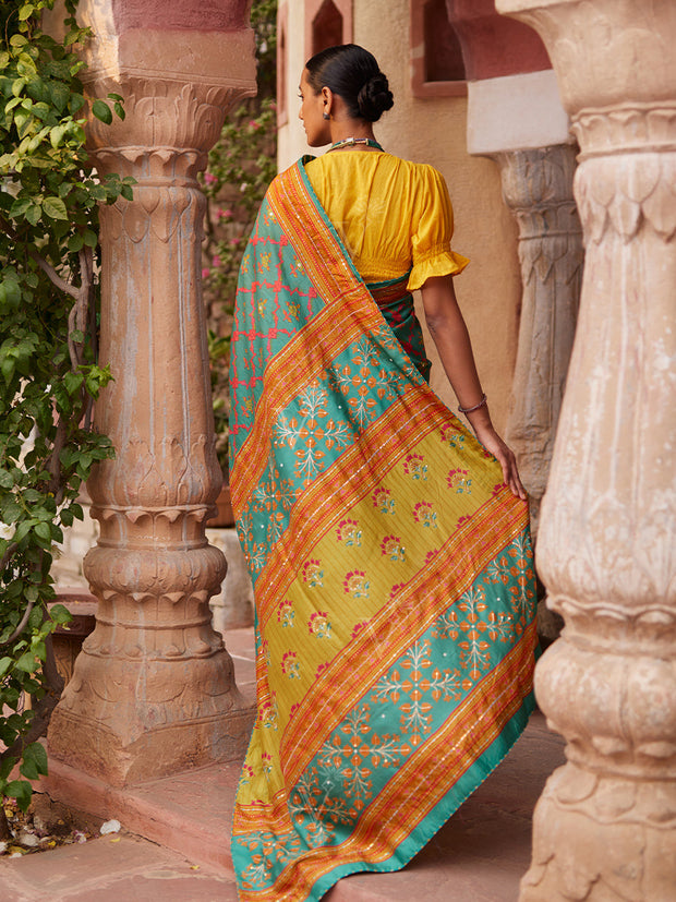 Green and Red Vasansi Silk Printed Saree