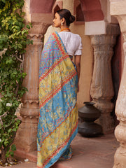 Steel Blue Vasansi Silk Printed Saree