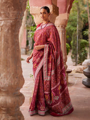 Maroon Vasansi Silk Printed Saree