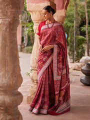 Maroon Vasansi Silk Printed Saree