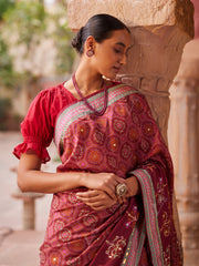 Maroon Vasansi Silk Printed Saree