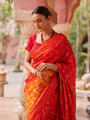 Orange Red Vasansi Silk Printed Saree