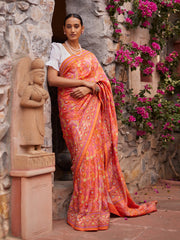 Orange and Pink Vasansi Silk Printed Saree