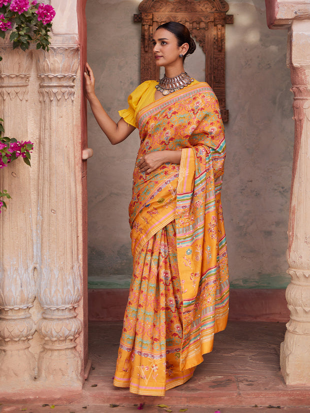 Yellow Vasansi Silk Printed Saree