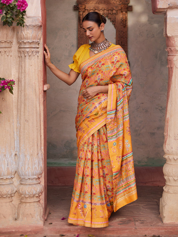 Yellow Vasansi Silk Printed Saree