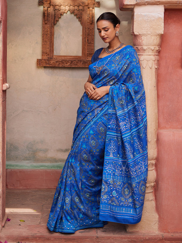 Blue Vasansi Silk Printed Saree