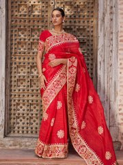 Red Organza Gota Patti Saree