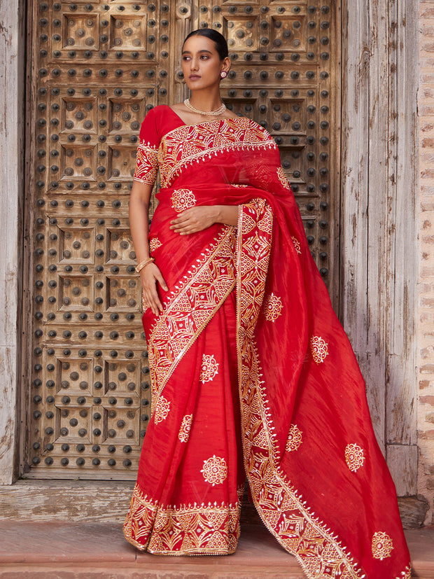 Red Organza Gota Patti Saree