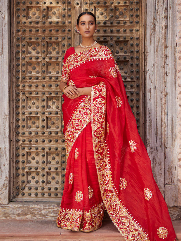 Red Organza Gota Patti Saree