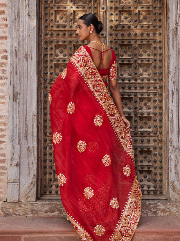 Red Organza Gota Patti Saree