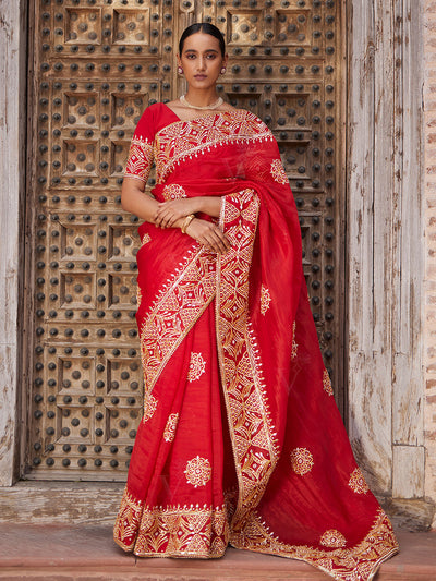 DD28, MTO, Red, Organza ,Gota Patti ,Saree