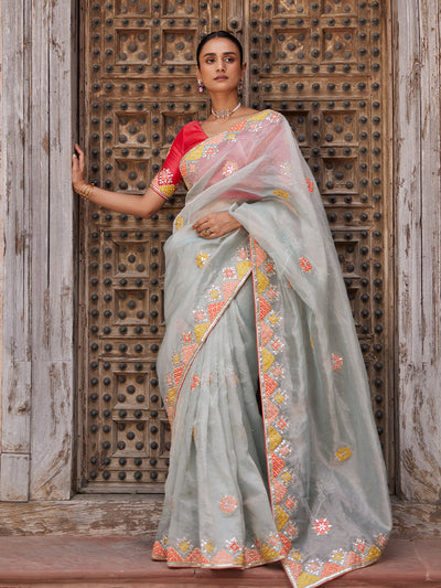 DD28, MTO, Blue, Organza ,Gota Patti ,Saree