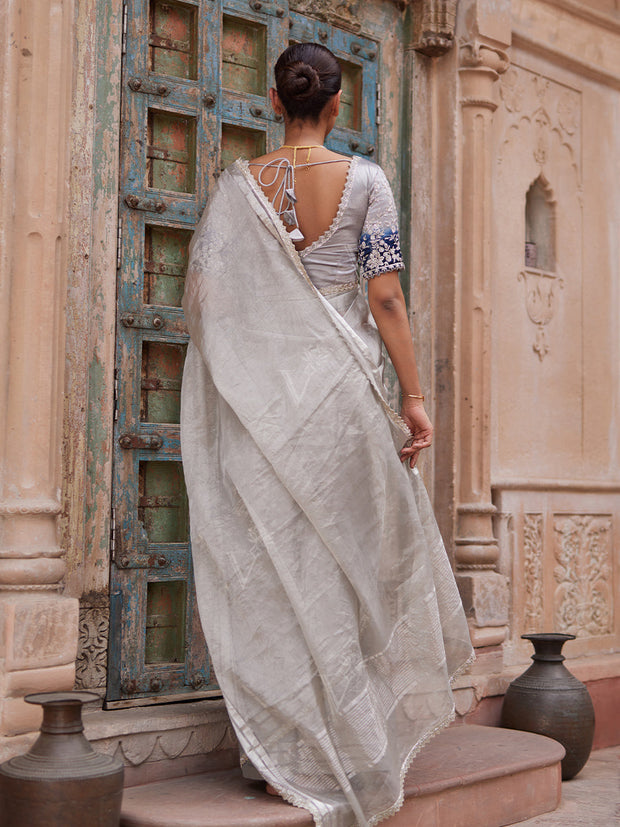 Grey Banarasi Tissue Saree