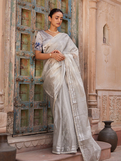 DD28, MTO, Grey , Banarasi , Tissue , Saree