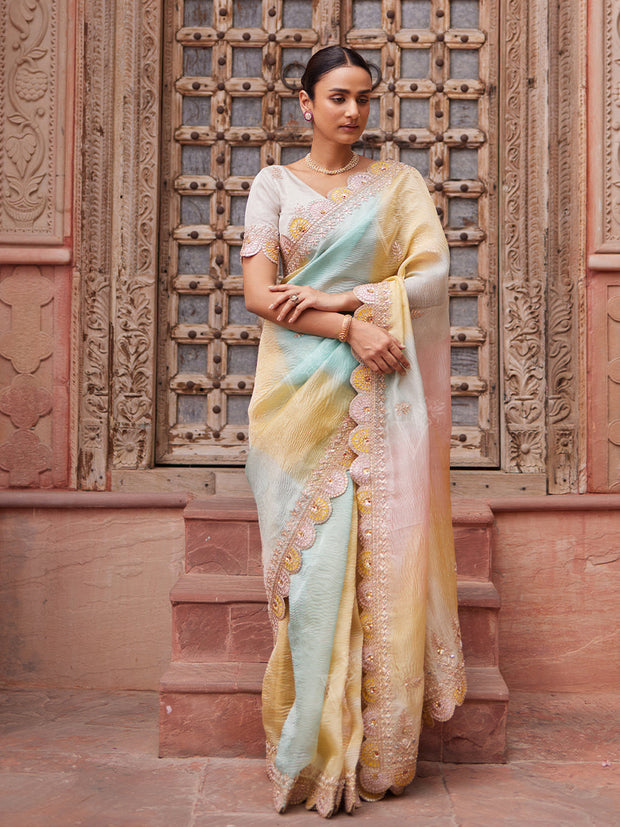 DD28, MTO, Blue , Yellow ,Tissue , Leheriya , Gota Patti , Saree